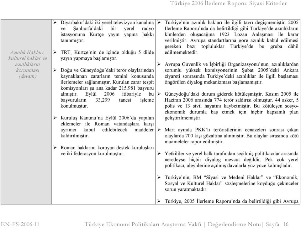 Kurulan zarar tespit komisyonları şu ana kadar 215,981 başvuru almıştır. Eylül 2006 itibariyle bu başvuruların 33,299 tanesi işleme konulmuştur.