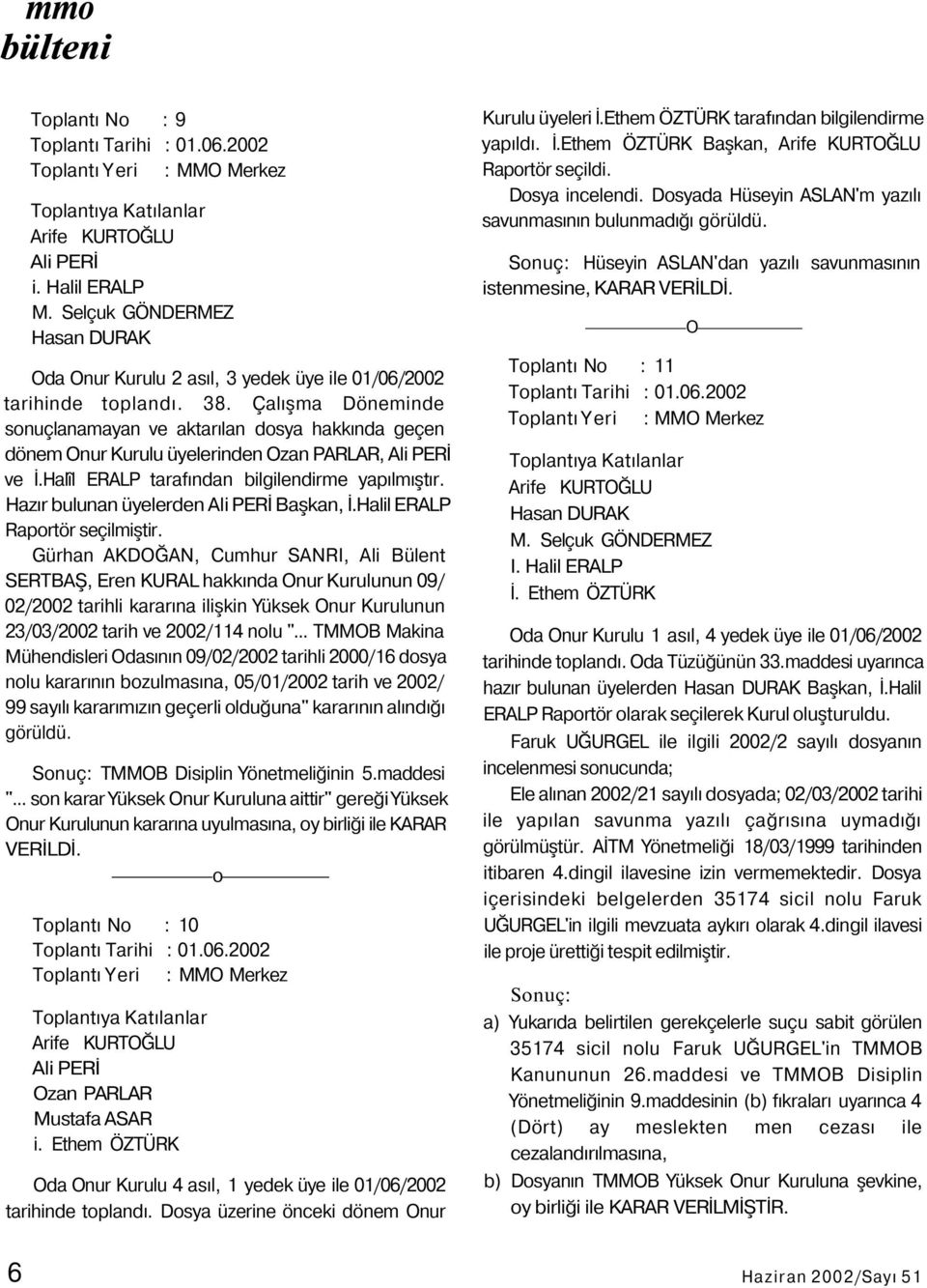 Çalışma Döneminde sonuçlanamayan ve aktarılan dosya hakkında geçen dönem Onur Kurulu üyelerinden Ozan PARLAR, Ali PERİ ve İ.Halîl ERALP tarafından bilgilendirme yapılmıştır.