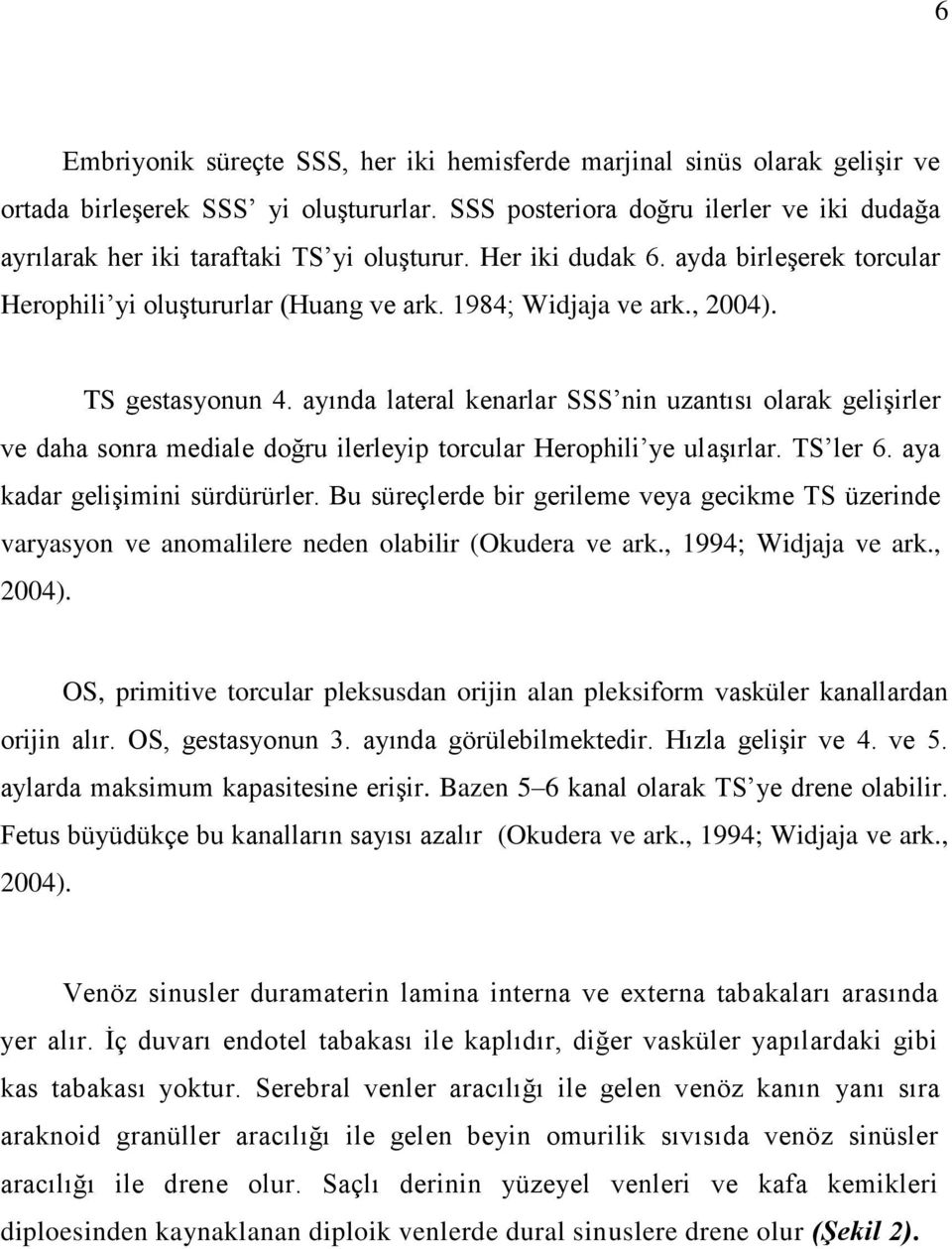 TS gestasyonun 4. ayında lateral kenarlar SSS nin uzantısı olarak geliģirler ve daha sonra mediale doğru ilerleyip torcular Herophili ye ulaģırlar. TS ler 6. aya kadar geliģimini sürdürürler.