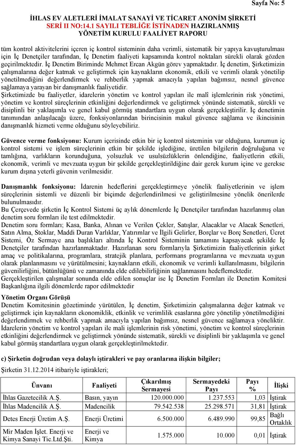 İç denetim, Şirketimizin çalışmalarına değer katmak ve geliştirmek için kaynakların ekonomik, etkili ve verimli olarak yönetilip yönetilmediğini değerlendirmek ve rehberlik yapmak amacıyla yapılan