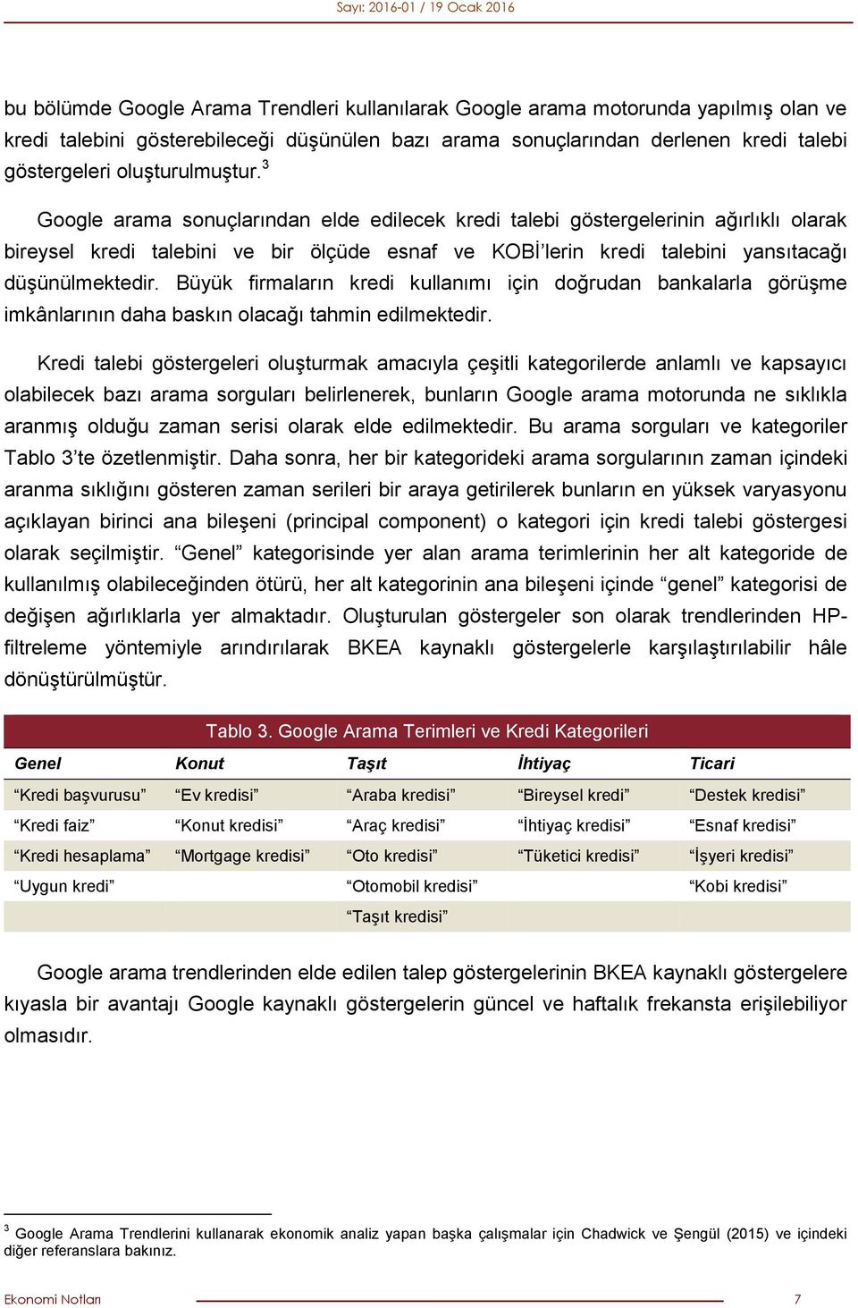 3 Google arama sonuçlarından elde edilecek kredi talebi göstergelerinin ağırlıklı olarak bireysel kredi talebini ve bir ölçüde esnaf ve KOBİ lerin kredi talebini yansıtacağı düşünülmektedir.