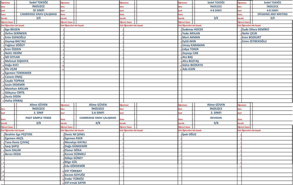 Canem ONAÇ Ceyda TOPRAK Sezin ERDEMİR Metehan ARSLAN Gökçesu CİRTİL Deniz DİDİN Hafza DİKBAŞ Alime GÜVEN Alime GÜVEN Alime GÜVEN İNGİLİZCE İNGİLİZCE İNGİLİZCE 3. SINIF 3.A SINIFI 3.