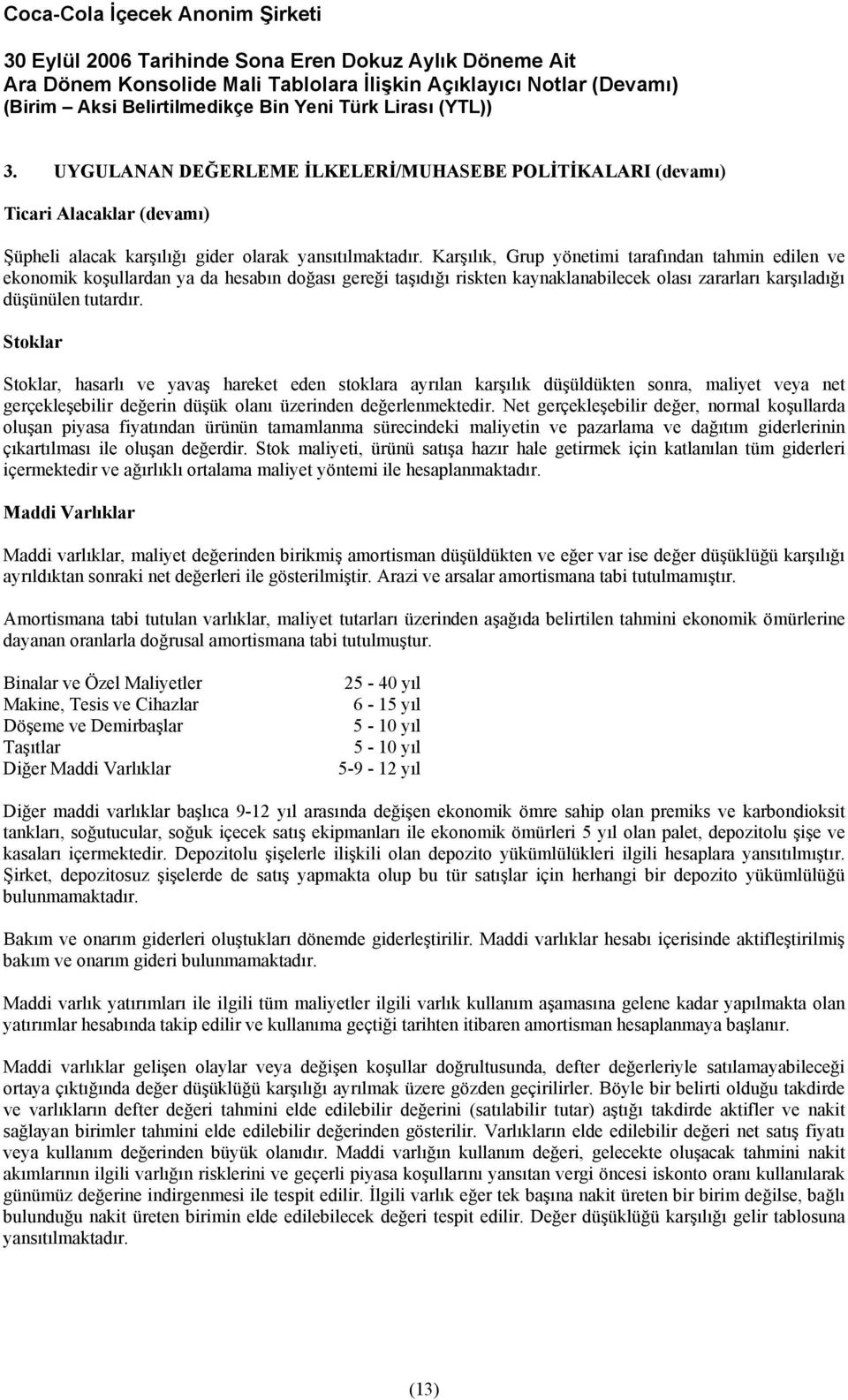 Stoklar Stoklar, hasarlı ve yavaş hareket eden stoklara ayrılan karşılık düşüldükten sonra, maliyet veya net gerçekleşebilir değerin düşük olanı üzerinden değerlenmektedir.