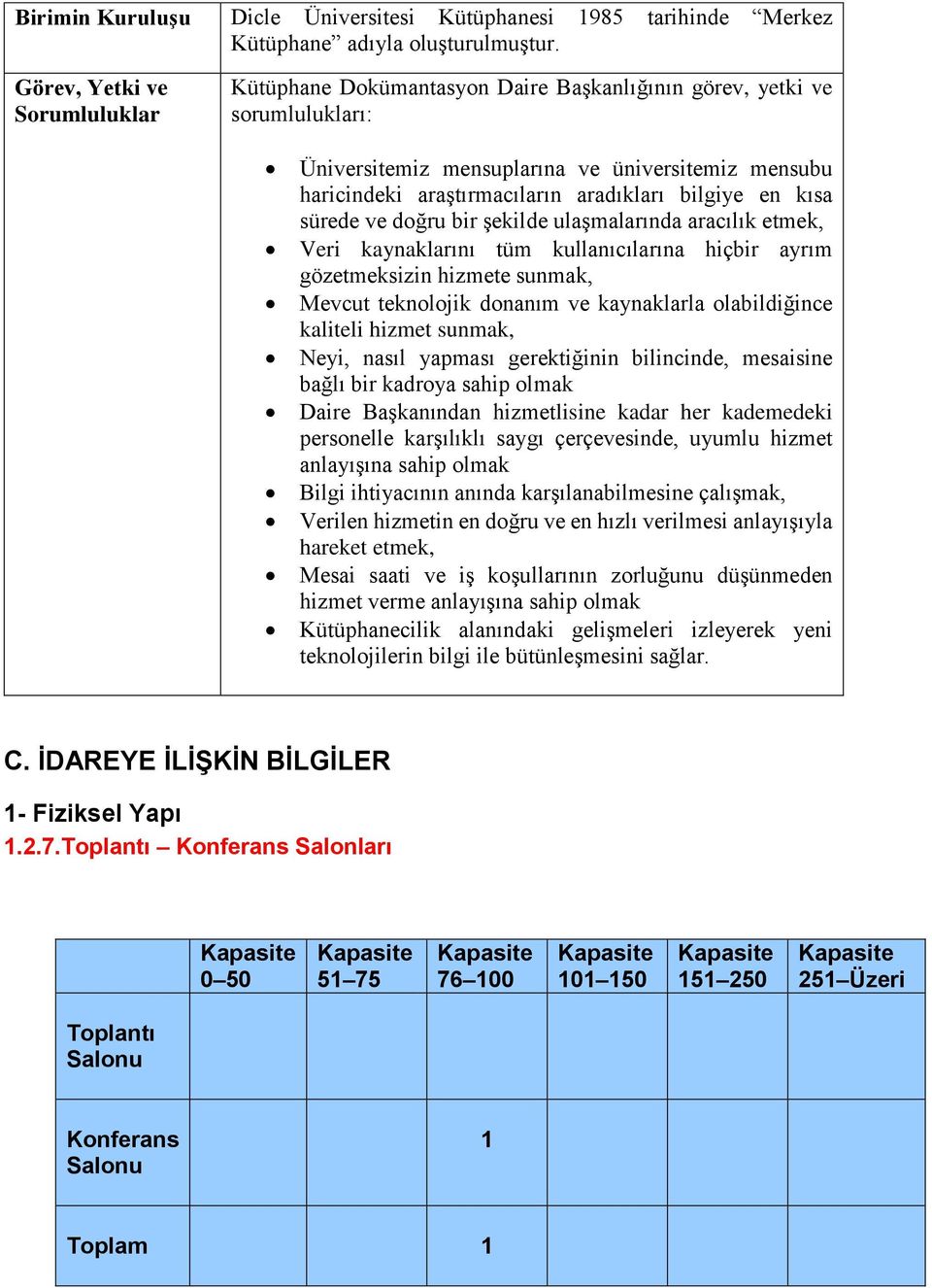 bilgiye en kısa sürede ve doğru bir şekilde ulaşmalarında aracılık etmek, Veri kaynaklarını tüm kullanıcılarına hiçbir ayrım gözetmeksizin hizmete sunmak, Mevcut teknolojik donanım ve kaynaklarla