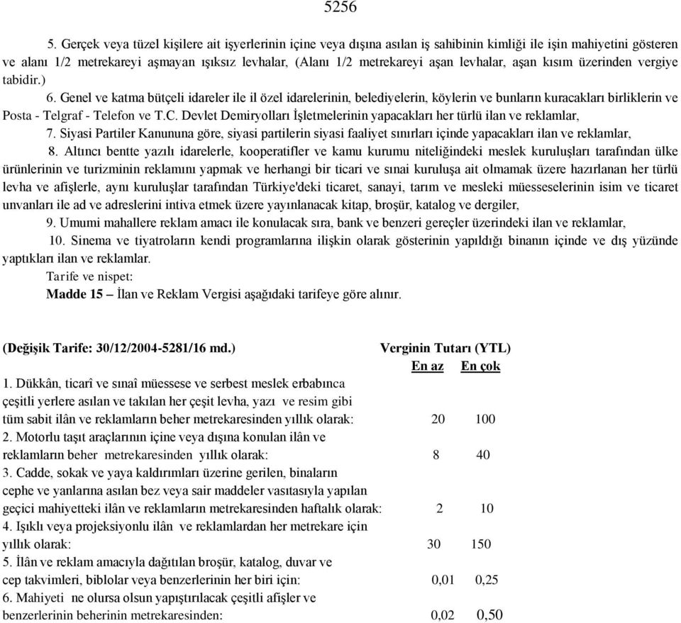 levhalar, aşan kısım üzerinden vergiye tabidir.) 6.