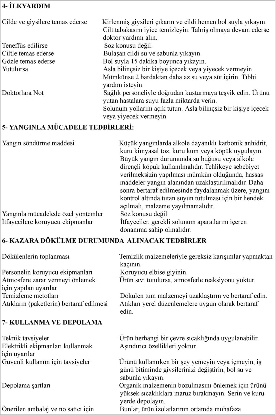 Tahriş olmaya devam ederse doktor yardımı alın. Bulaşan cildi su ve sabunla yıkayın. Bol suyla 15 dakika boyunca yıkayın. Asla bilinçsiz bir kişiye içecek veya yiyecek vermeyin.