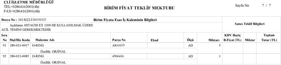 Açıklama: HITACHI EX 00 DE