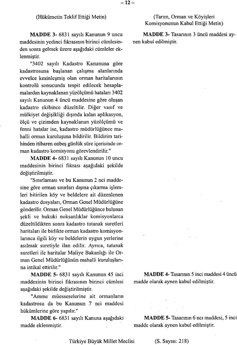 "3402 sayılı Kadastro Kanununa göre kadastrosuna başlanan çalışma alanlarında evvelce kesinleşmiş olan orman haritalarının kontrolü sonucunda tespit edilecek hesaplamalardan kaynaklanan yüzölçümü