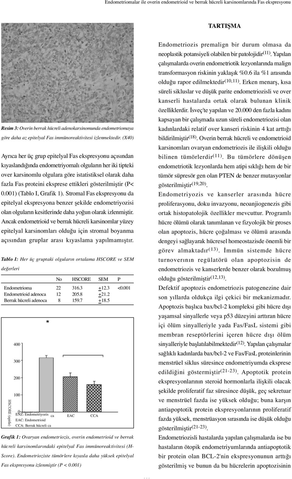 (X40) Ayrıca her üç grup epitelyal Fas ekspresyonu açısından kıyaslandı ında endometriyomalı olguların her iki tipteki over karsinomlu olgulara göre istatistiksel olarak daha fazla Fas proteini