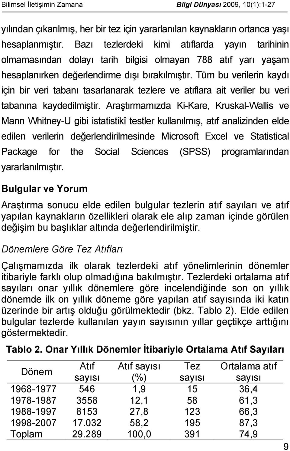 Tüm bu verilerin kaydı için bir veri tabanı tasarlanarak tezlere ve atıflara ait veriler bu veri tabanına kaydedilmiştir.