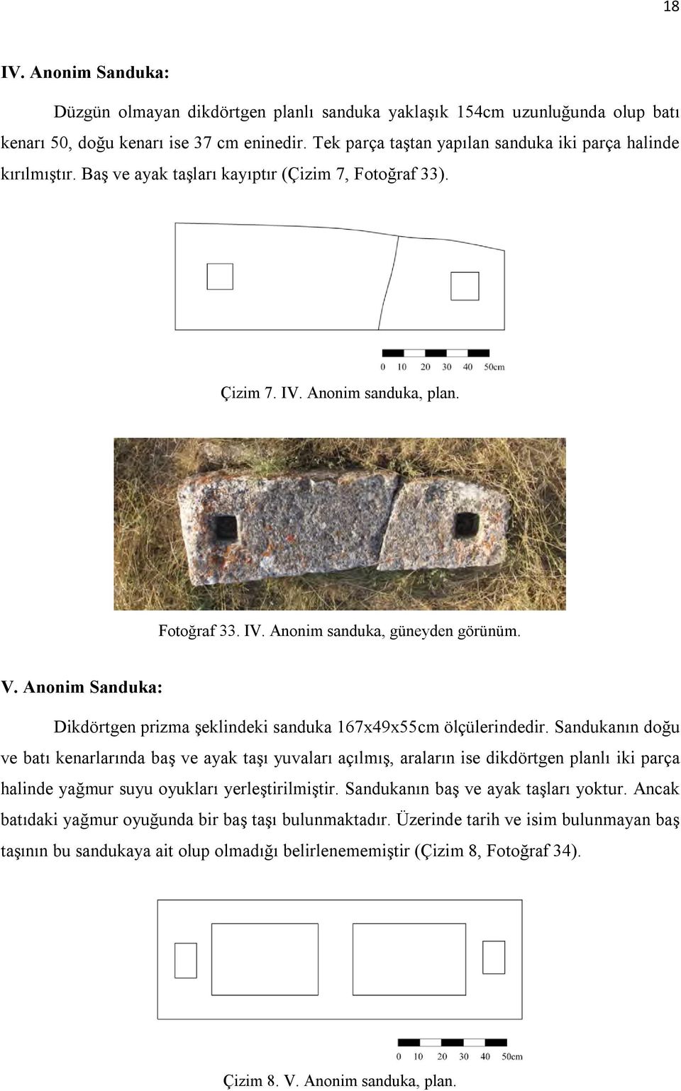 V. Anonim Sanduka: Dikdörtgen prizma şeklindeki sanduka 167x49x55cm ölçülerindedir.