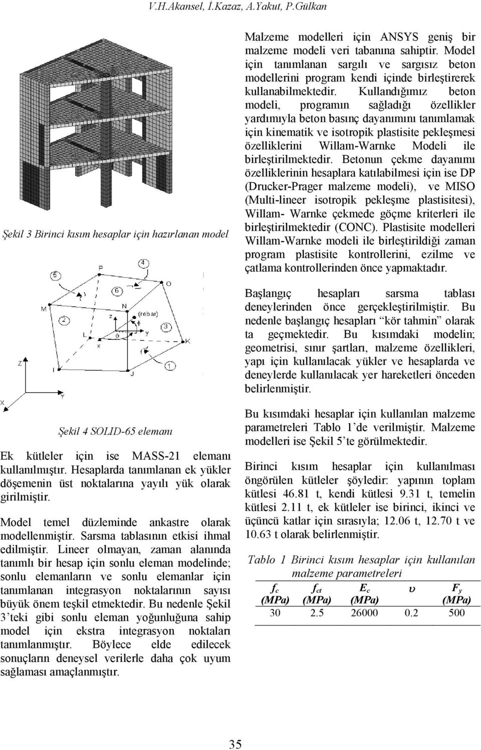 Kullandığımız beton modeli, programın sağladığı özellikler yardımıyla beton basınç dayanımını tanımlamak için kinematik ve isotropik plastisite pekleşmesi özelliklerini Willam-Warnke Modeli ile