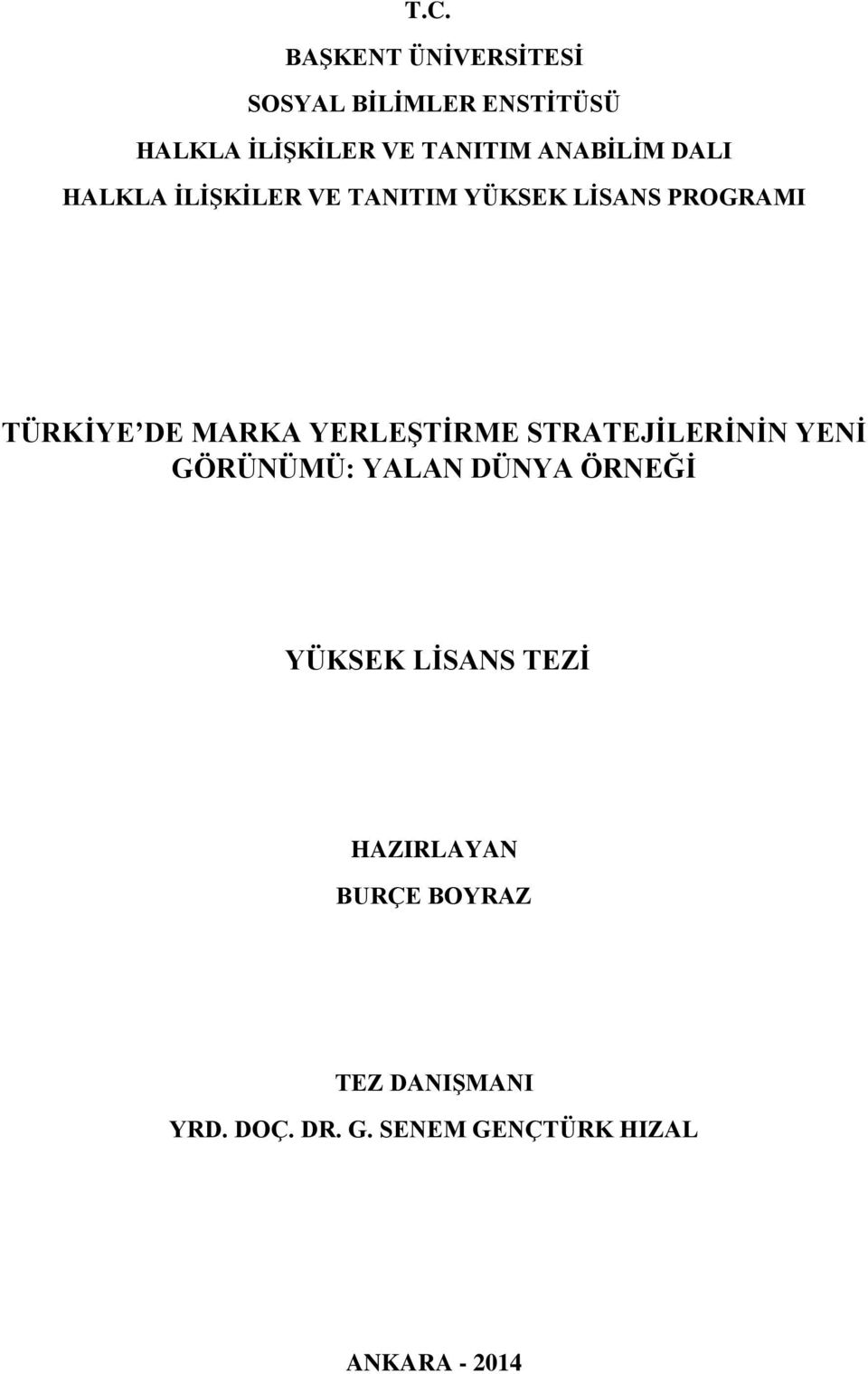 YERLEŞTİRME STRATEJİLERİNİN YENİ GÖRÜNÜMÜ: YALAN DÜNYA ÖRNEĞİ YÜKSEK LİSANS TEZİ