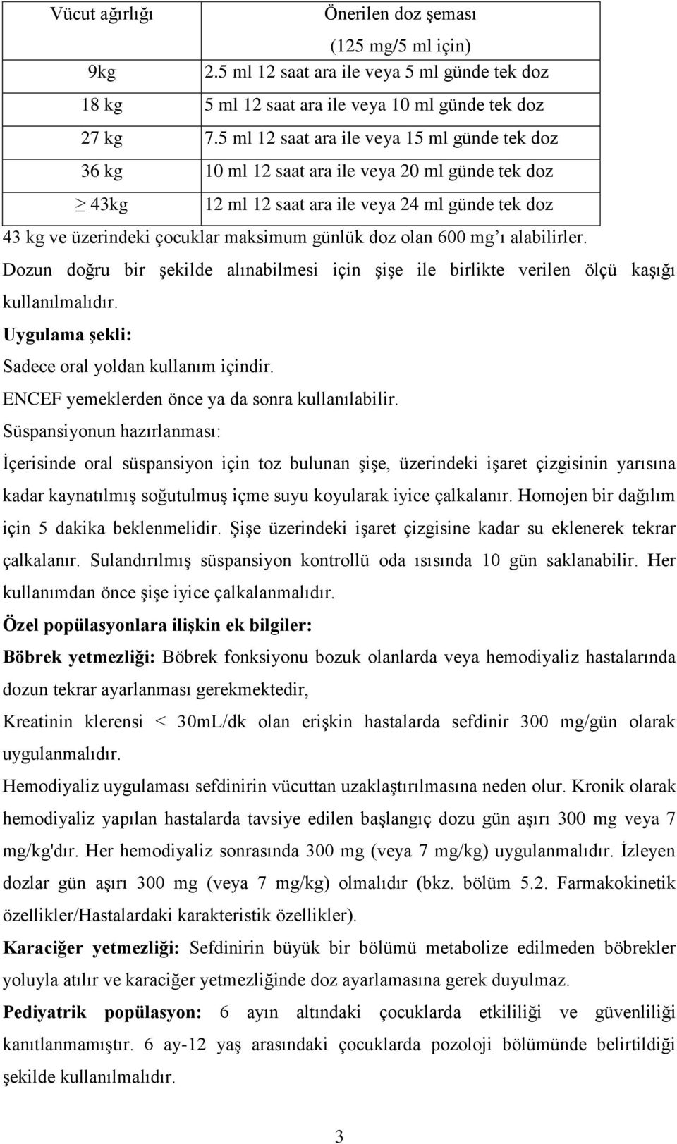 olan 600 mg ı alabilirler. Dozun doğru bir şekilde alınabilmesi için şişe ile birlikte verilen ölçü kaşığı kullanılmalıdır. Uygulama şekli: Sadece oral yoldan kullanım içindir.