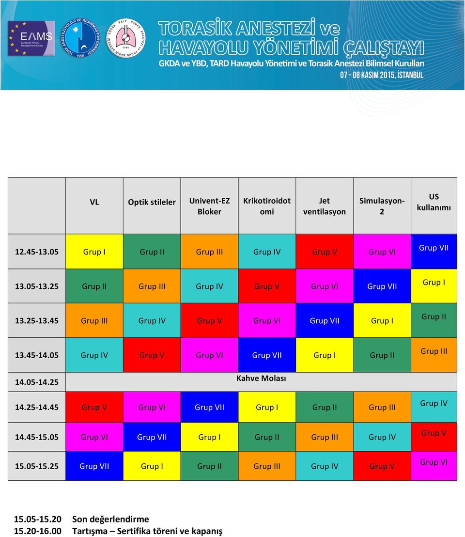 05 Grup IV Grup V Grup VI Grup VII Grup I Grup II Grup III Kahve Molası 14.0514.25 14.2514.45 Grup V Grup VI Grup VII Grup I Grup II Grup III Grup IV 14.4515.