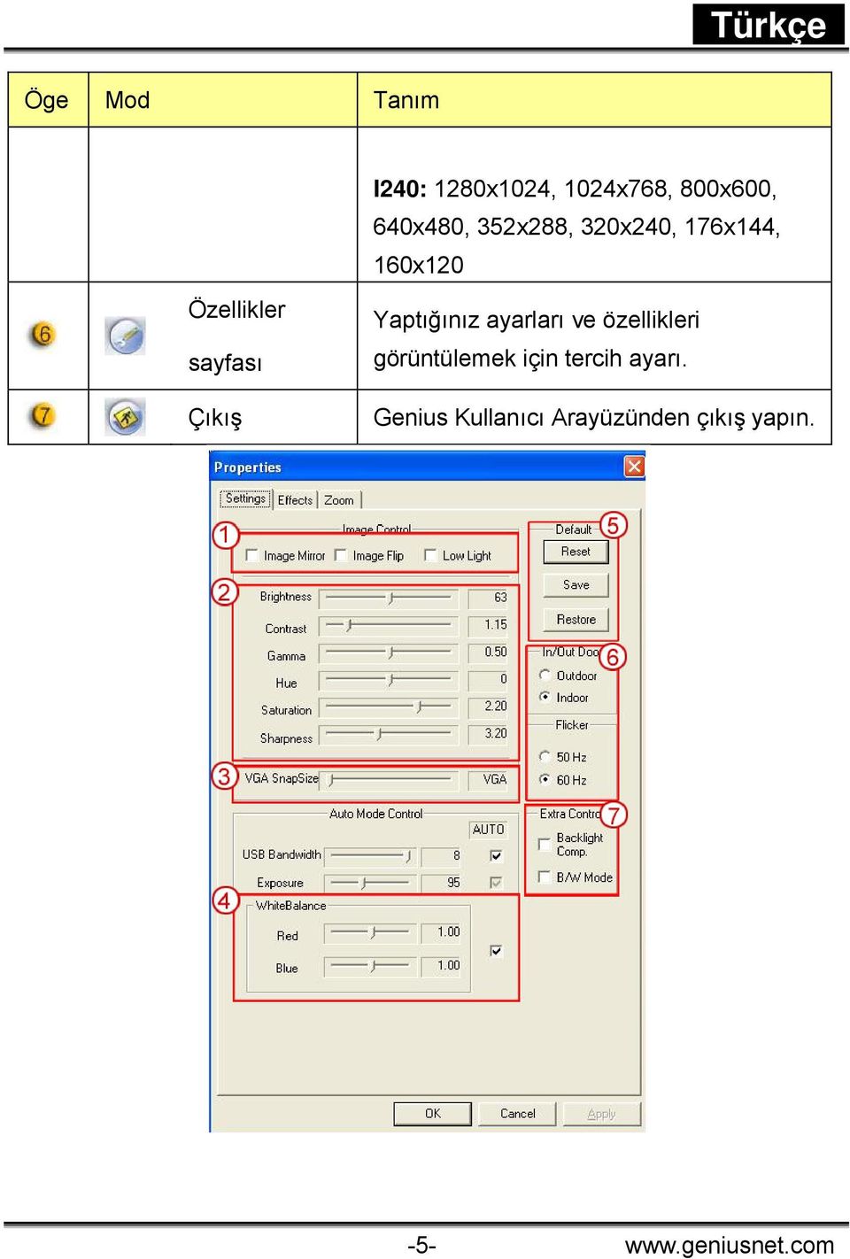 Yaptığınız ayarları ve özellikleri görüntülemek için tercih