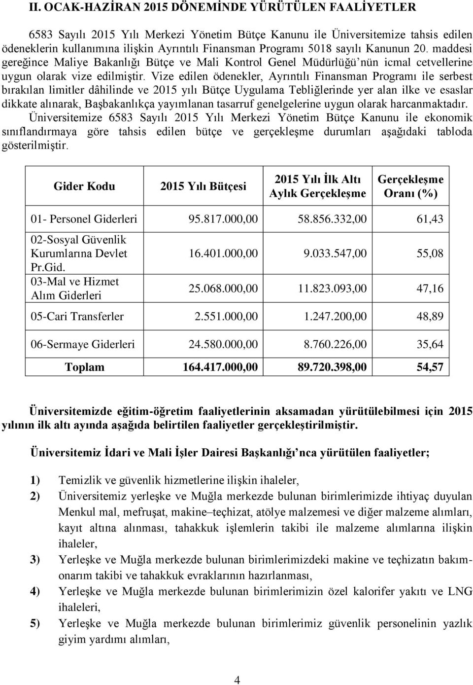 Vize edilen ödenekler, Ayrıntılı Finansman Programı ile serbest bırakılan limitler dâhilinde ve 2015 yılı Bütçe Uygulama Tebliğlerinde yer alan ilke ve esaslar dikkate alınarak, Başbakanlıkça