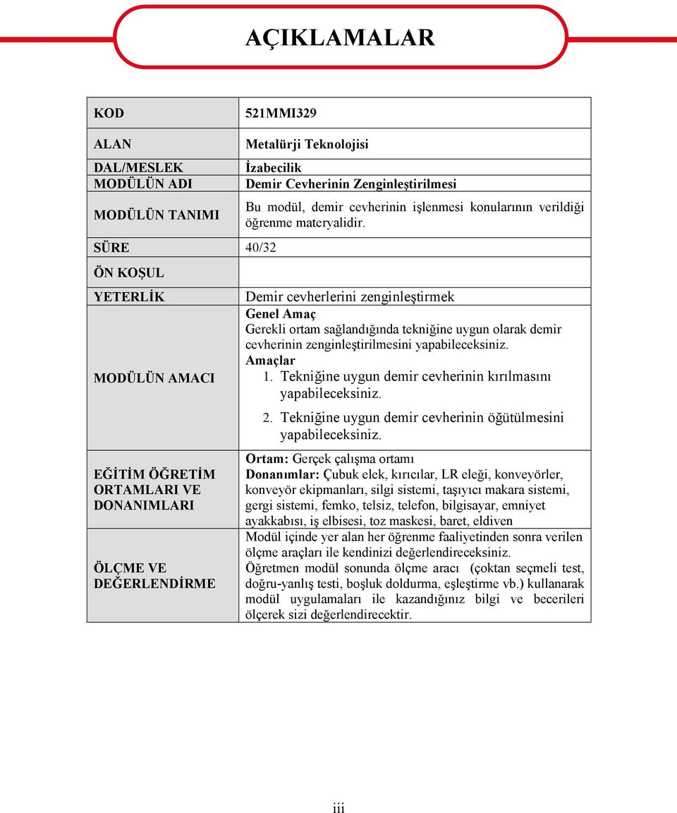 Demir cevherlerini zenginleştirmek Genel Amaç Gerekli ortam sağlandığında tekniğine uygun olarak demir cevherinin zenginleştirilmesini yapabileceksiniz. Amaçlar 1.