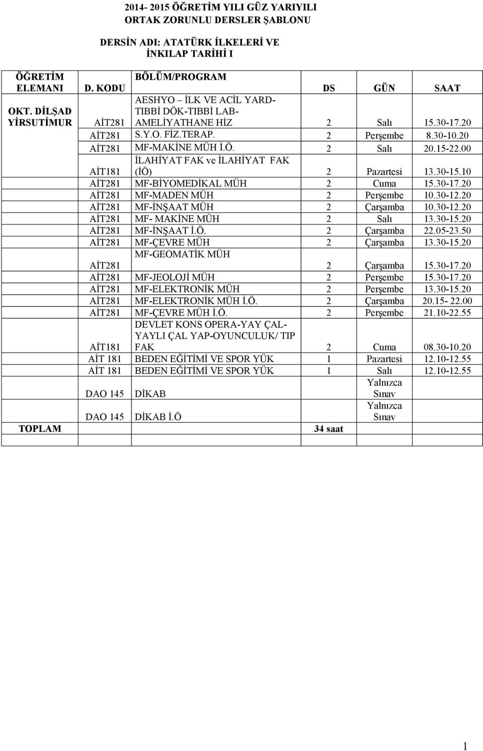 10 MF-BİYOMEDİKAL MÜH Cuma MF-MADEN MÜH Perşembe 10.30-1.0 MF-İNŞAAT MÜH Çarşamba 10.30-1.0 MF- MAKİNE MÜH Salı MF-İNŞAAT İ.Ö. Çarşamba.05-3.