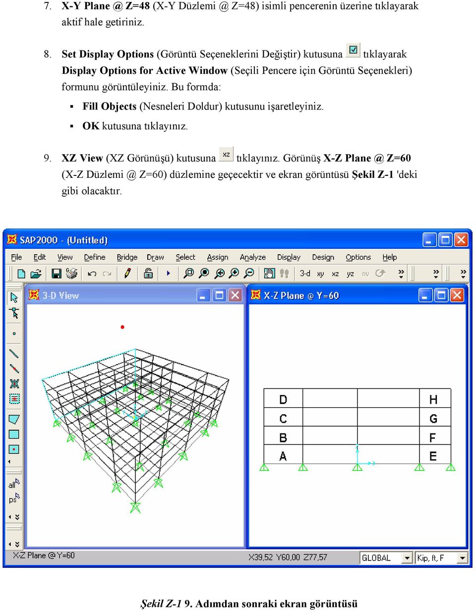 Görüntü Seçenekleri) formunu Fill Objects (Nesneleri Doldur) kutusunu işaretleyiniz. 9. XZ View (XZ Görünüşü) kutusuna tıklayınız.