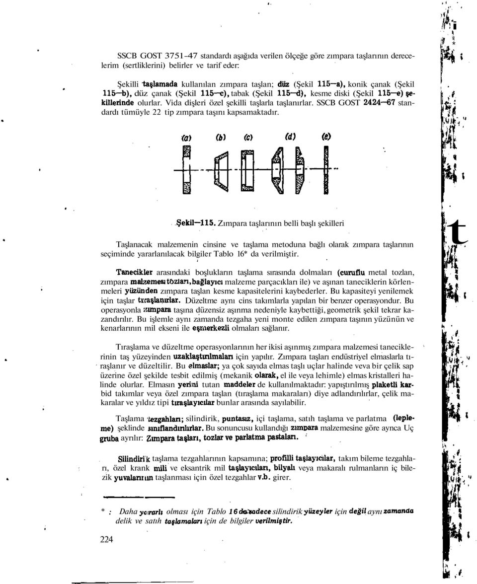 SSCB GOST 2424-67 standardı tümüyle 22 tip zımpara taşını kapsamaktadır. r!. \ i # ** 4ı * Şekil 115.