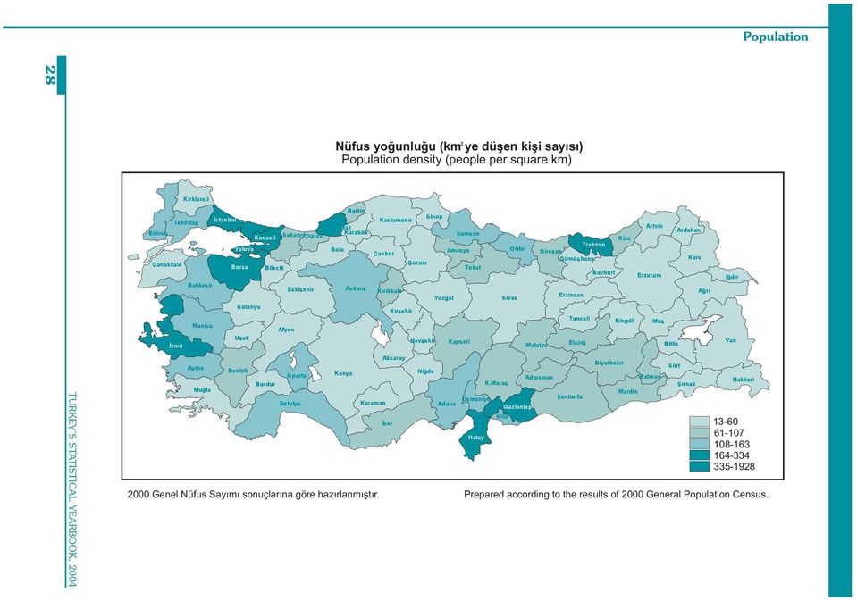 335-1928 2000 Genel Sayýmý sonuçlarýna göre hazýrlanmýþtýr.