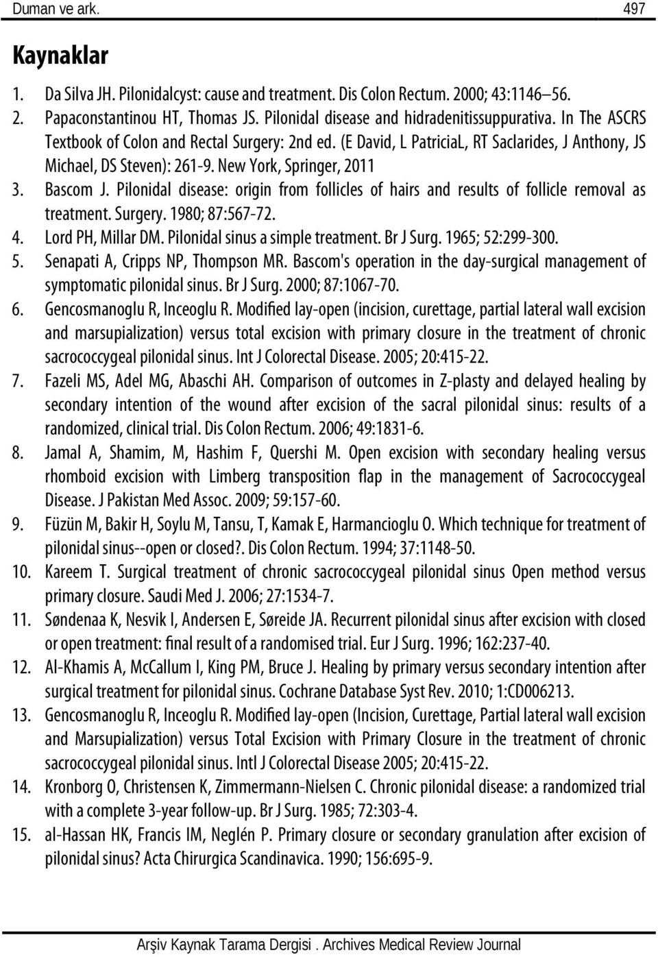 Pilonidal disease: origin from follicles of hairs and results of follicle removal as treatment. Surgery. 1980; 87:567-72. 4. Lord PH, Millar DM. Pilonidal sinus a simple treatment. Br J Surg.