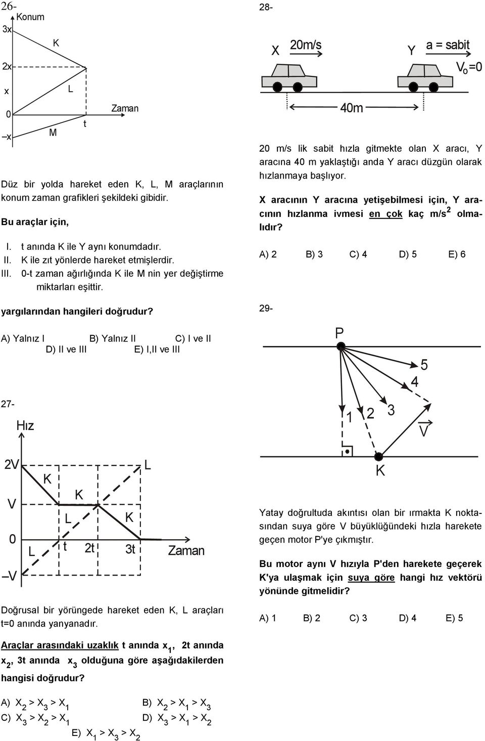 28- X 20m/s 40m a = sabit =0 o 20 m/s lik sabit hızla gitmekte olan X aracı, Y aracına 40 m yaklaştığı anda Y aracı düzgün olarak hızlanmaya başlıyor.