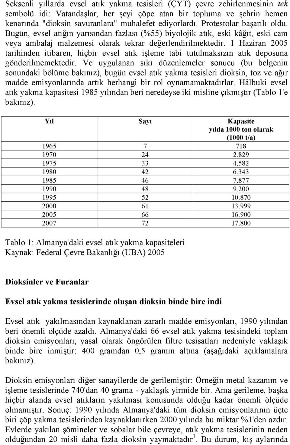 1 Haziran 2005 tarihinden itibaren, hiçbir evsel atık işleme tabi tutulmaksızın atık deposuna gönderilmemektedir.