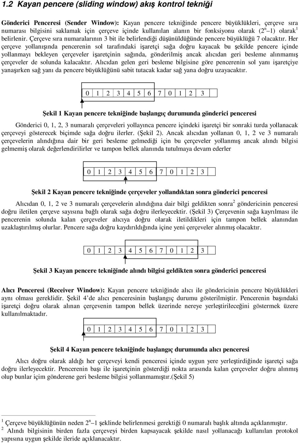 Her çerçeve yollanışında pencerenin sol arafındaki işareçi sağa doğru kayacak bu şekilde pencere içinde yollanmayı bekleyen çerçeveler işareçinin sağında, gönderilmiş ancak alıcıdan geri besleme