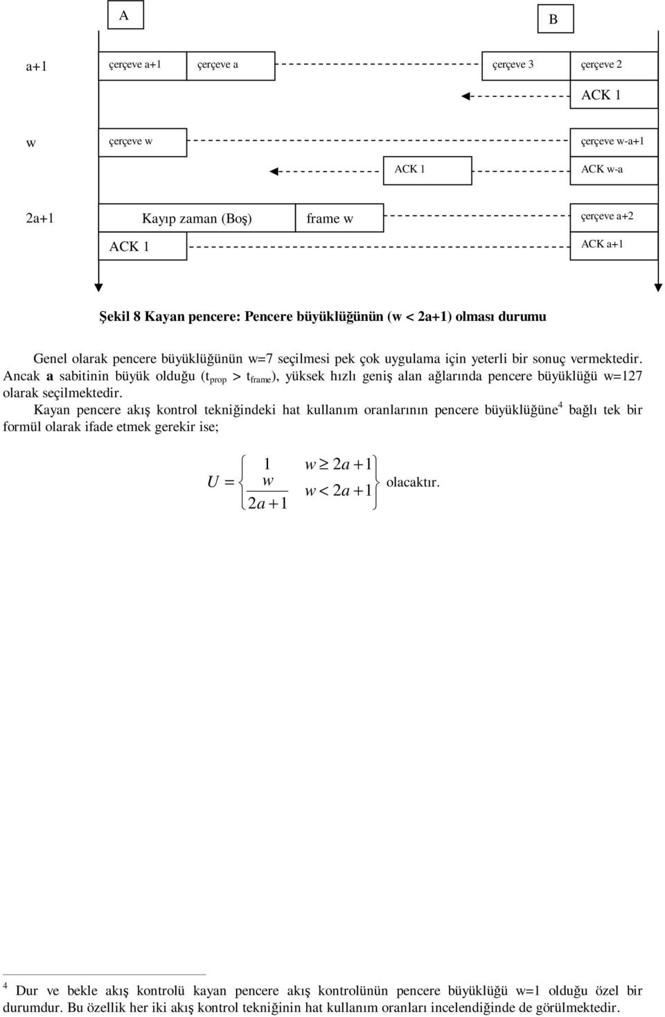 Ancak a sabiinin büyük olduğu ( > frame ), yüksek hızlı geniş alan ağlarında pencere büyüklüğü w=127 olarak seçilmekedir.