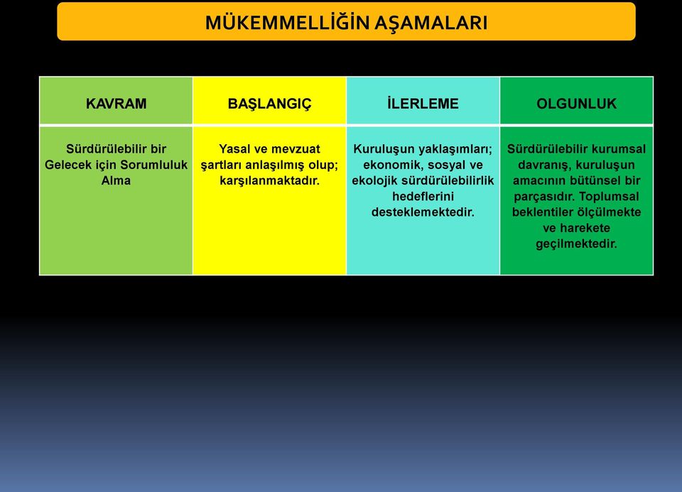 Kuruluşun yaklaşımları; ekonomik, sosyal ve ekolojik sürdürülebilirlik hedeflerini desteklemektedir.