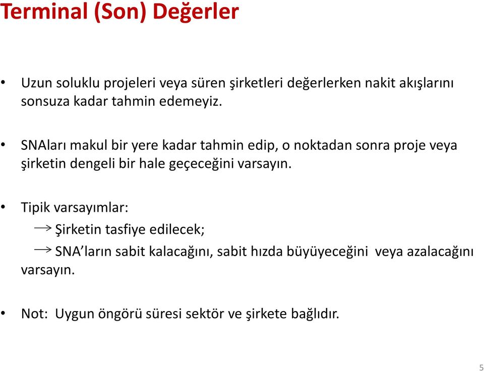 SNAları makul bir yere kadar tahmin edip, o noktadan sonra proje veya şirketin dengeli bir hale geçeceğini