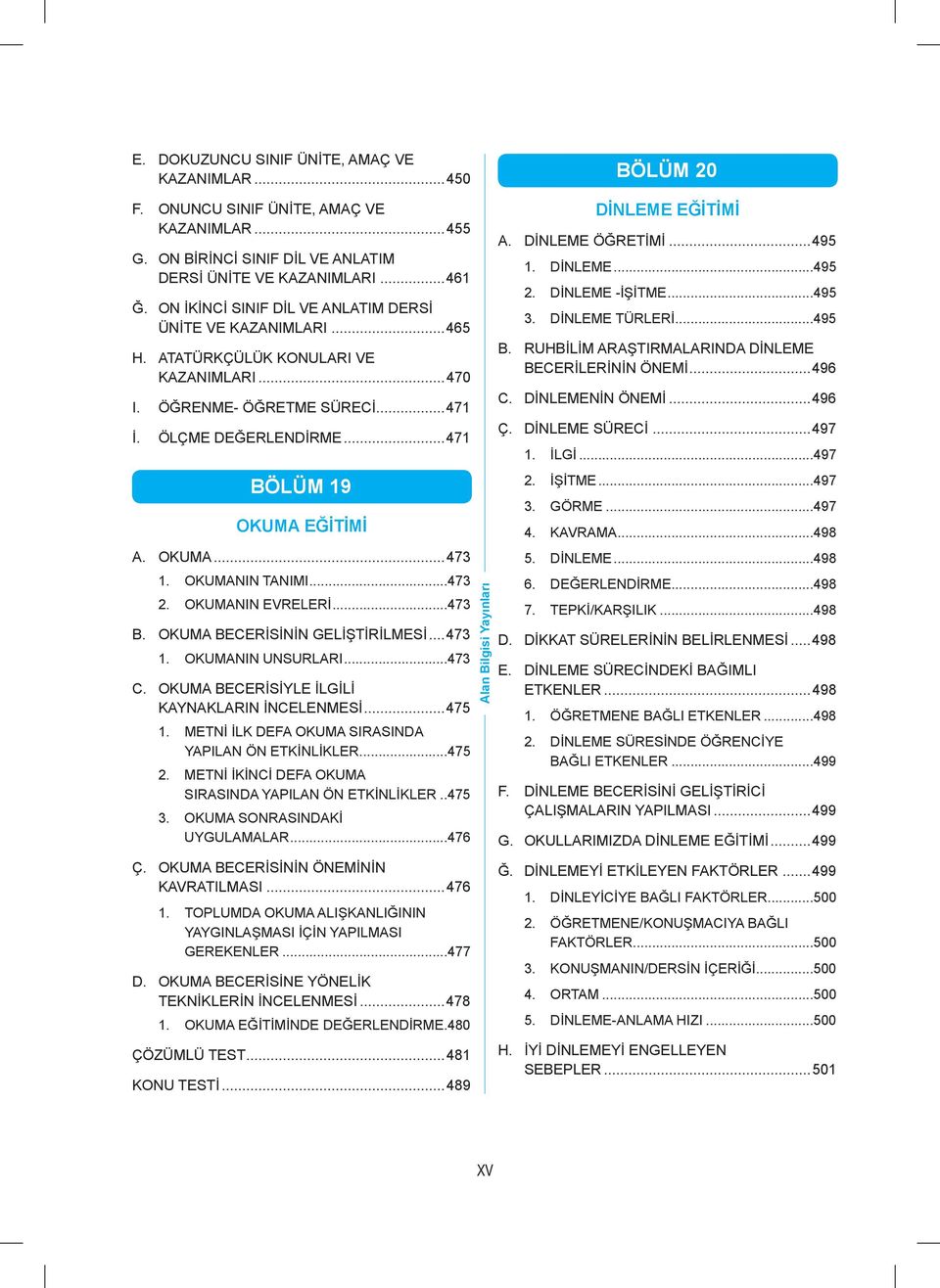 OKUMA...473 1. OKUMANIN TANIMI...473 2. OKUMANIN EVRELERİ...473 B. OKUMA BECERİSİNİN GELİŞTİRİLMESİ... 473 1. OKUMANIN UNSURLARI...473 C. OKUMA BECERİSİYLE İLGİLİ KAYNAKLARIN İNCELENMESİ...475 1.