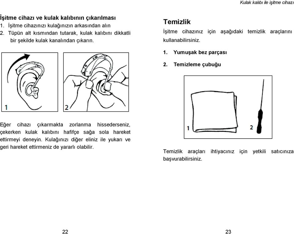 Temizlik itme cihazınız için aaıdaki temizlik araçlarını kullanabilirsiniz. 1. Yumuak bez parçası 2.