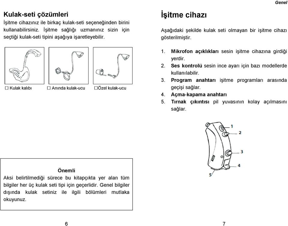 Ses kontrolü sesin ince ayarı için bazı modellerde kullanılabilir. 3. Program anahtarı iitme programları arasında geçii salar. 4. Açma-kapama anahtarı 5.