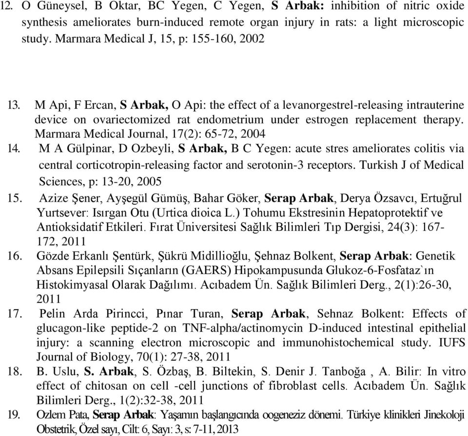 M Api, F Ercan, S Arbak, O Api: the effect of a levanorgestrel-releasing intrauterine device on ovariectomized rat endometrium under estrogen replacement therapy.