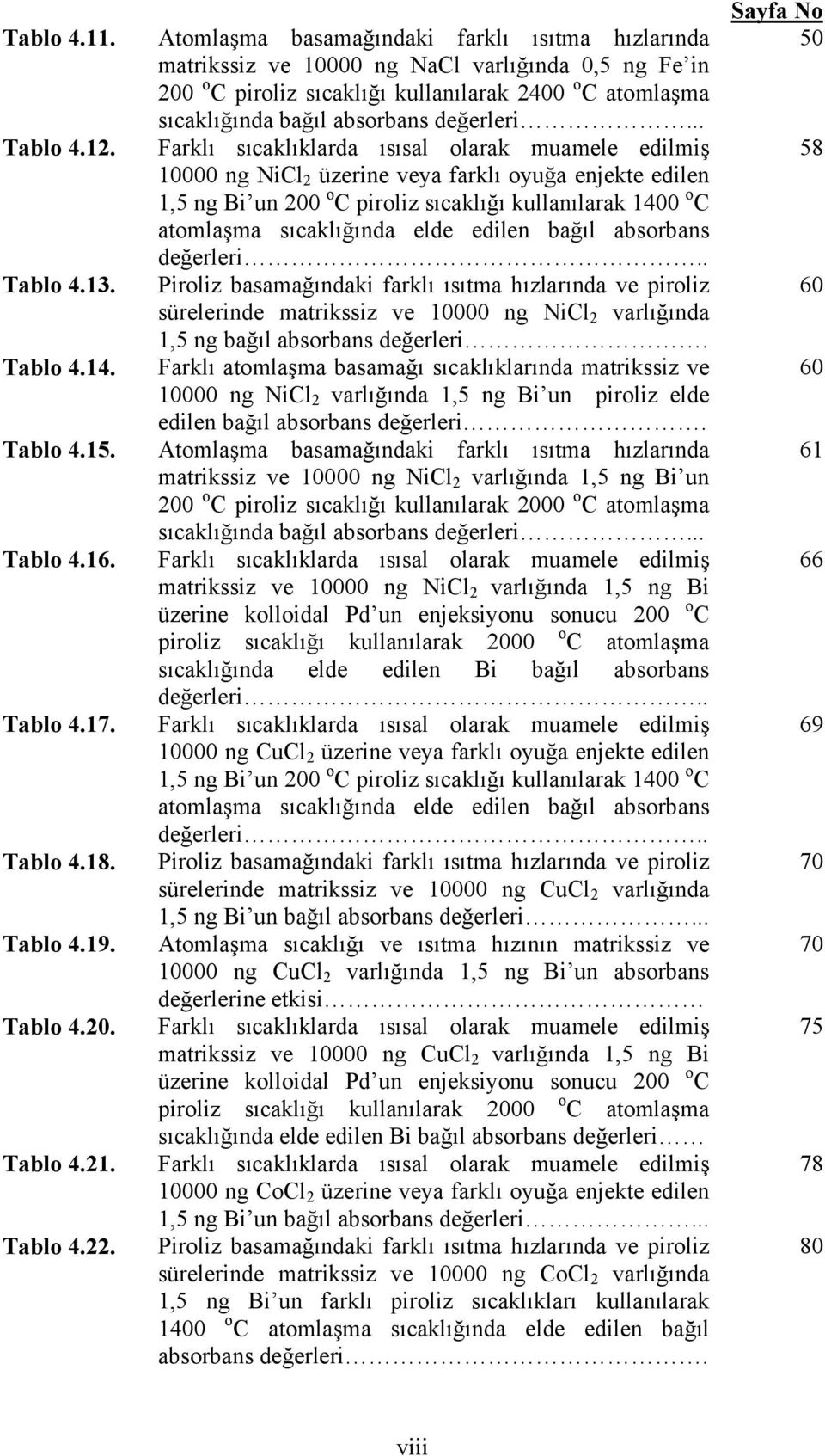 .. Farklı sıcaklıklarda ısısal olarak muamele edilmiş 10000 ng NiCl 2 üzerine veya farklı oyuğa enjekte edilen 1,5 ng Bi un 200 o C piroliz sıcaklığı kullanılarak 1400 o C atomlaşma sıcaklığında elde