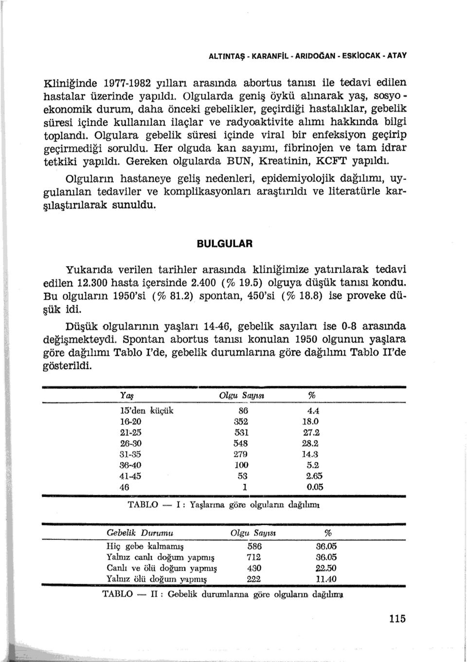 Olgulara gebelik süresi içinde viral bir enfeksiyon geçirip geçirmediği soruldu. Her olguda kan sayımı, fibrinojen ve tam idrar tetkiki yapıldı. Gereken olgularda BUN, Kreatinin, KCFT yapıldı.