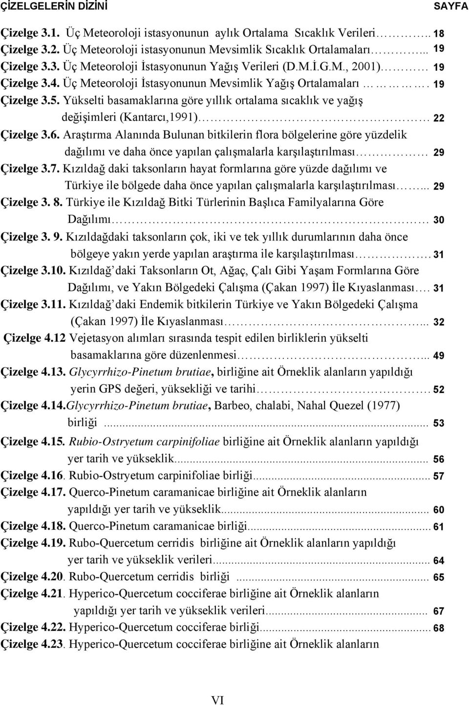 Yükselti basamaklarına göre yıllık ortalama sıcaklık ve yağış değişimleri (Kantarcı,1991) 22 Çizelge 3.6.