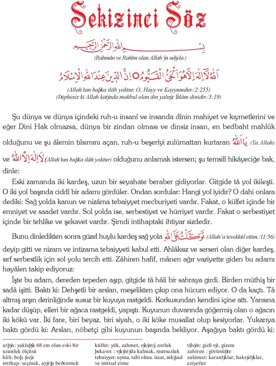 týlsýmýný açan, ruh-u beþerîyi zulümattan kurtaran (Ya Allah) ve dinle: (Allah tan baþka ilâh yoktur) olduðunu anlamak istersen; þu temsilî hikâyeciðe bak, Eski zamanda iki kardeþ, uzun bir seyahate