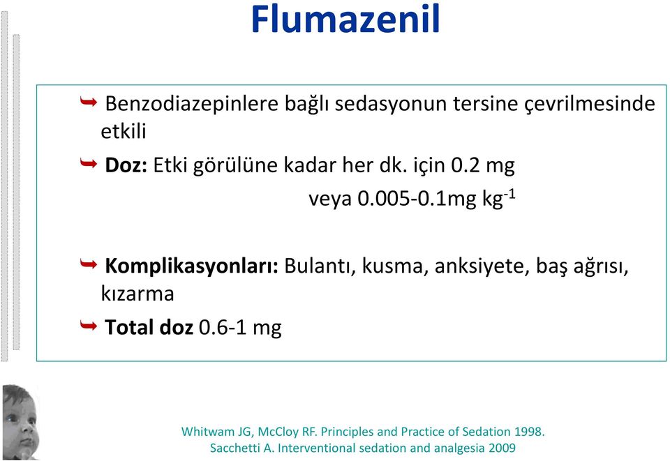 1mg kg -1 Komplikasyonları: Bulantı, kusma, anksiyete, baş ağrısı, kızarma Total doz 0.