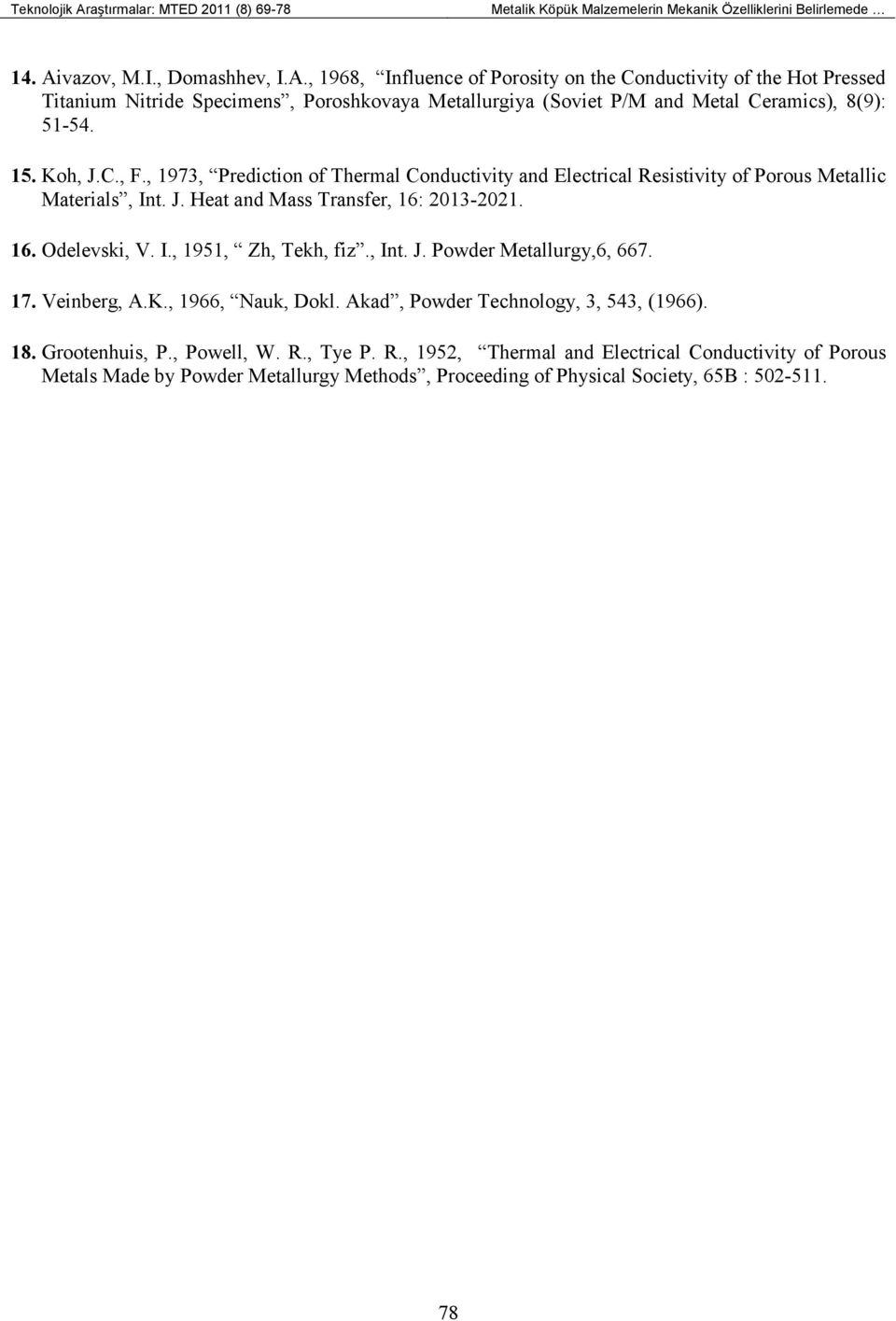 , Int. J. Powder Metallurgy,6, 667. 17. Veinberg, A.K., 1966, Nau, Dol. Aad, Powder Technology, 3, 543, (1966). 18. Grootenhui, P., Powell, W. R.