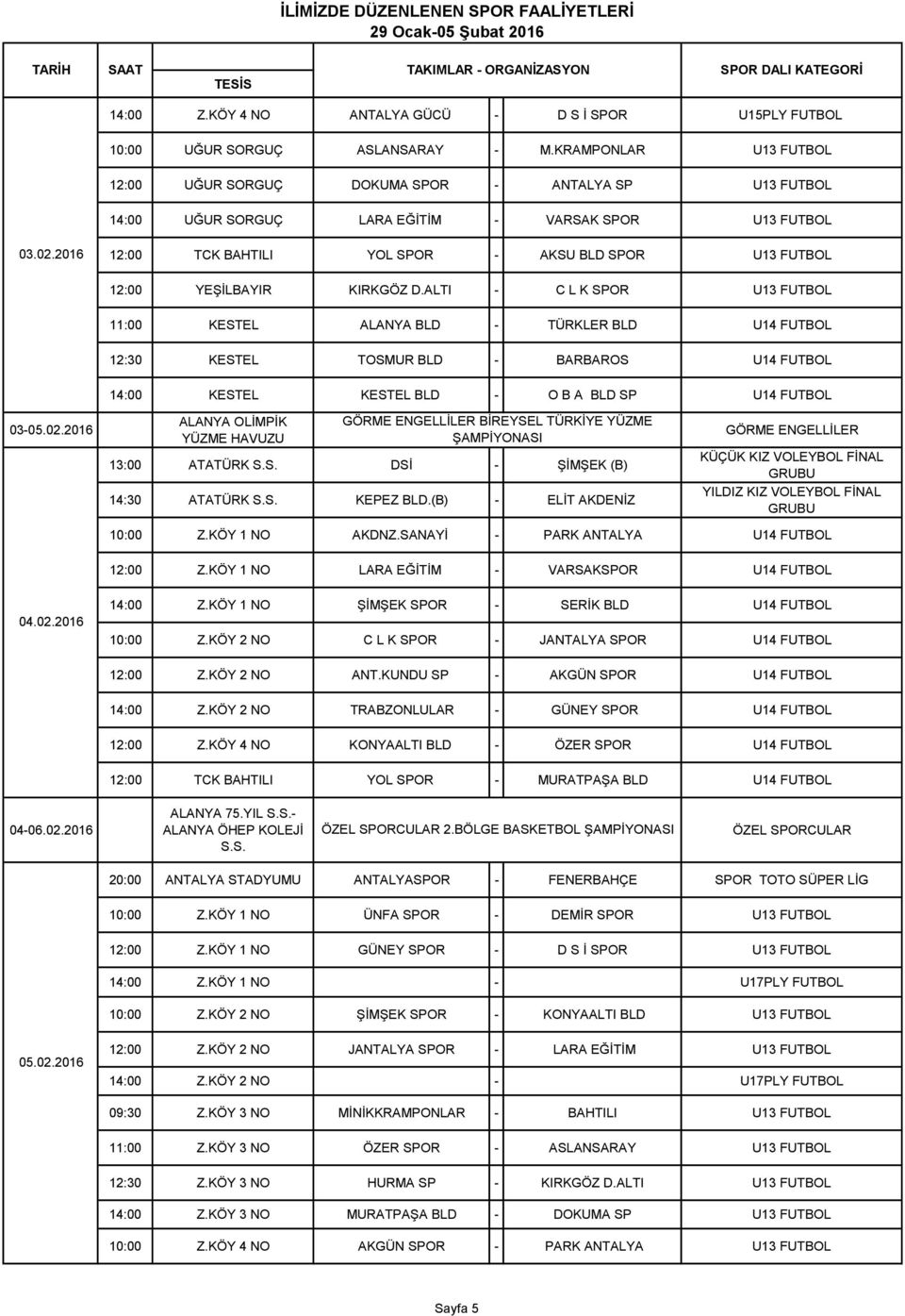 2016 12:00 TCK BAHTILI YOL SPOR - AKSU BLD SPOR U13 FUTBOL 12:00 YEŞİLBAYIR KIRKGÖZ D.