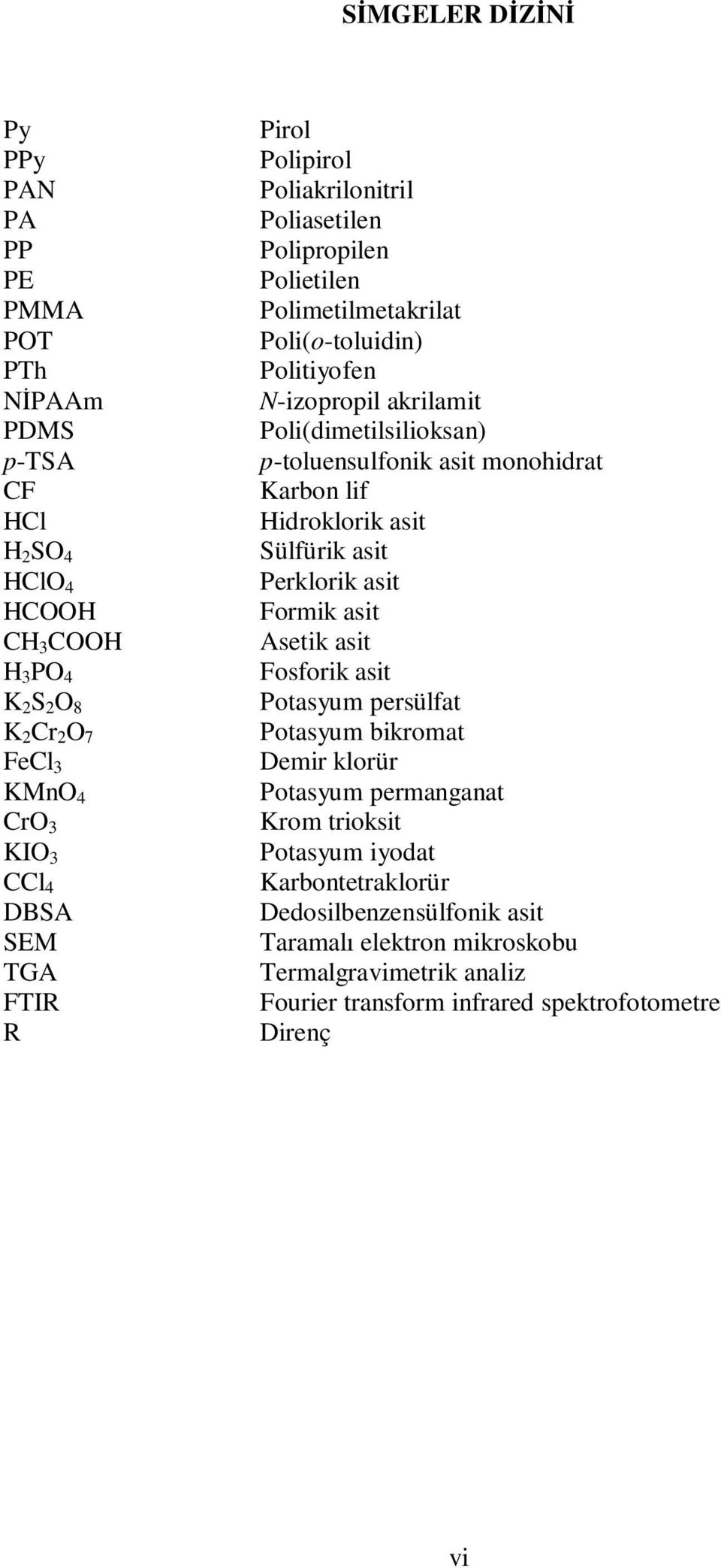 p-toluensulfonik asit monohidrat Karbon lif Hidroklorik asit Sülfürik asit Perklorik asit Formik asit Asetik asit Fosforik asit Potasyum persülfat Potasyum bikromat Demir klorür