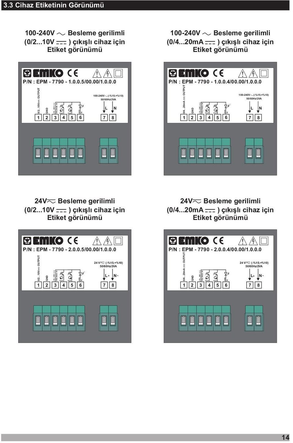 00/1.0.0.0 0/4...20mA OUTUT GND (10...30V ) VOLTAGE 2 4 5 1 6 3 7 8 ERR. 100-240V(-%15;+%10) 50/60Hz/2VA L N 24V Besleme gerilimli (0/2.