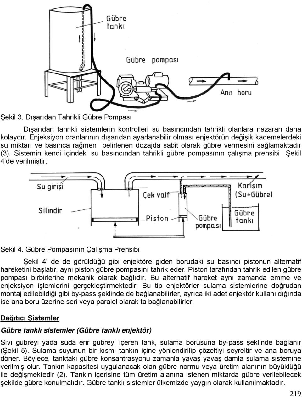 Sistemin kendi içindeki su basıncından tahrikli gübre pompasının çalışma prensibi Şekil 4 