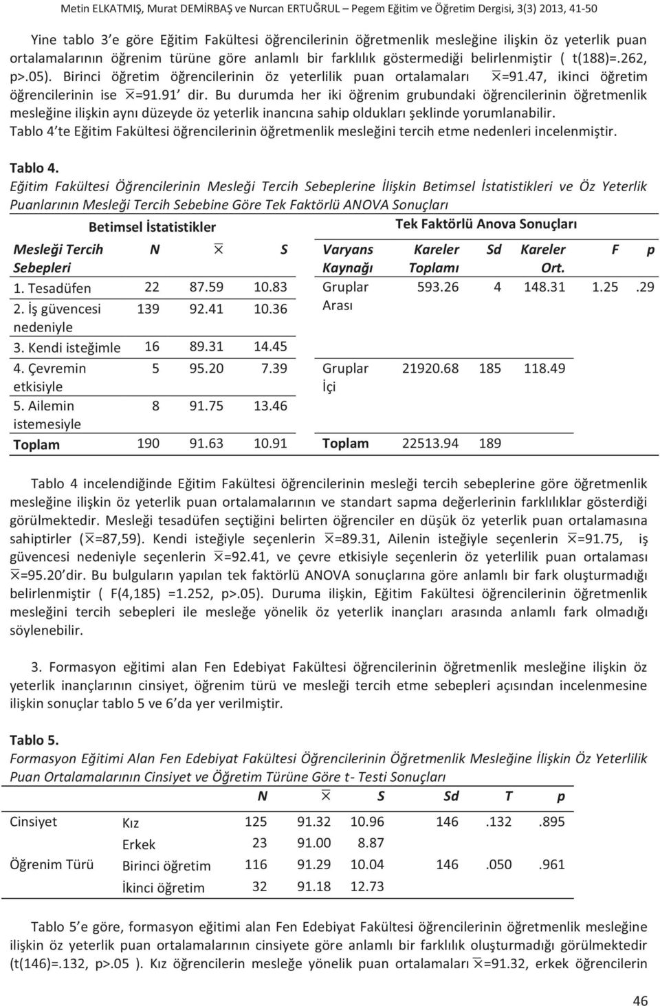 47, ikinci öğretim öğrencilerinin ise =91.91 dir.