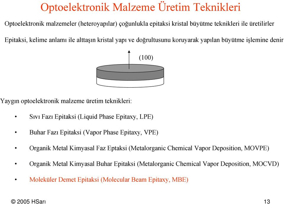 Fazı pitaksi (Liquid Phase pitaxy, LP) Buhar Fazı pitaksi (Vapor Phase pitaxy, VP) Orgaik Metal Kimyasal Faz ptaksi (Metalorgaic Chemical Vapor