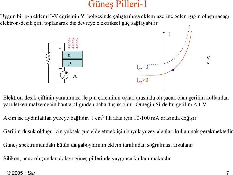 çiftii yaratılması ile p- eklemii uçları arasıda oluşacak ola gerilim kullaıla yarıiletke malzemei bat aralığıda daha düşük olur.